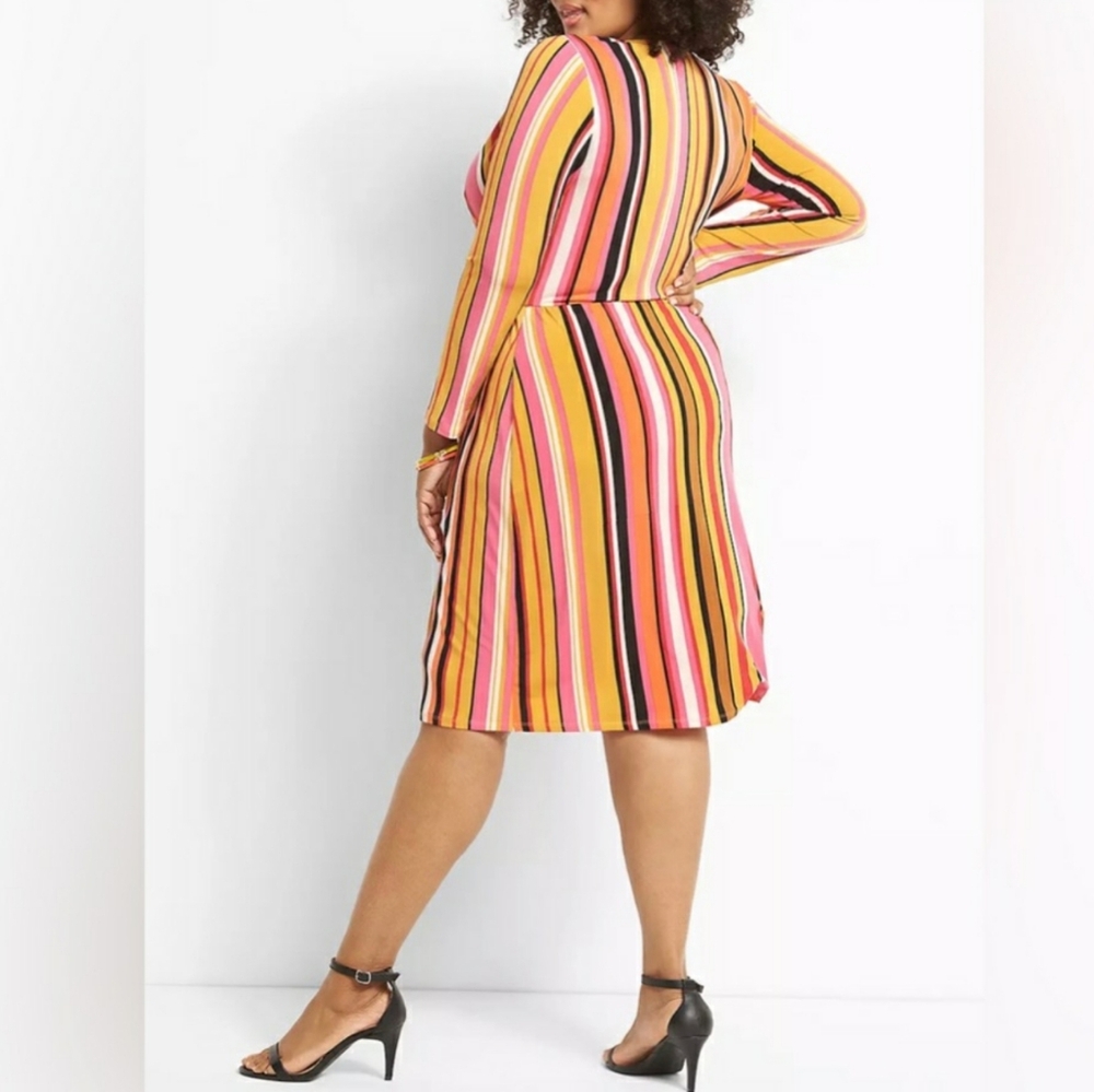LANE BRYANT Striped Faux Wrap Surplice Dress Size 14 Long Sleeve Multicolor - Picture 3 of 11